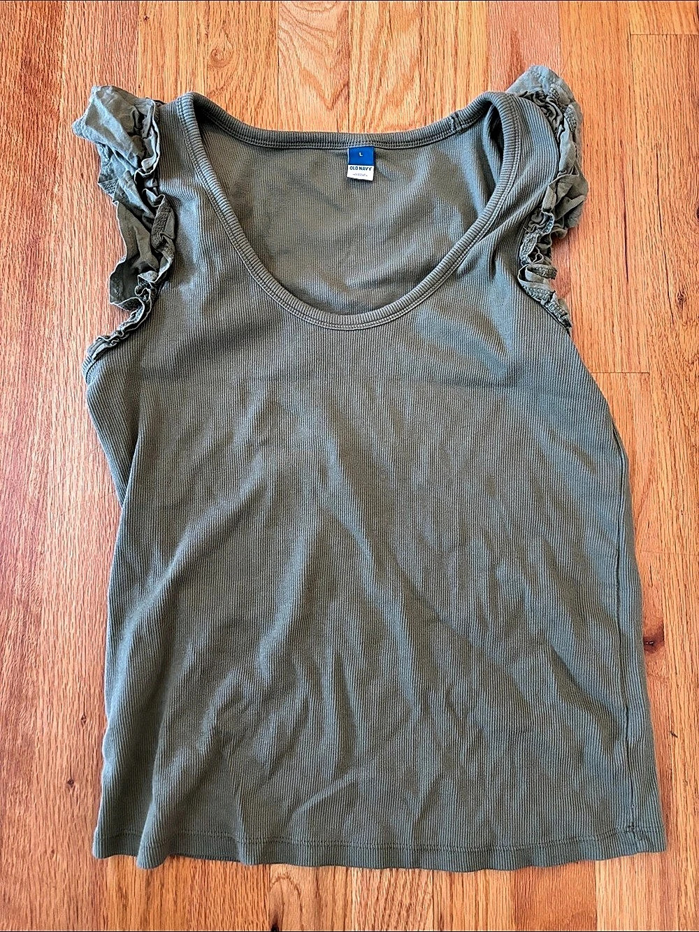 Old Navy Ribbed Ruffle-Sleeve Scoop-Neck Tank Top Green Large